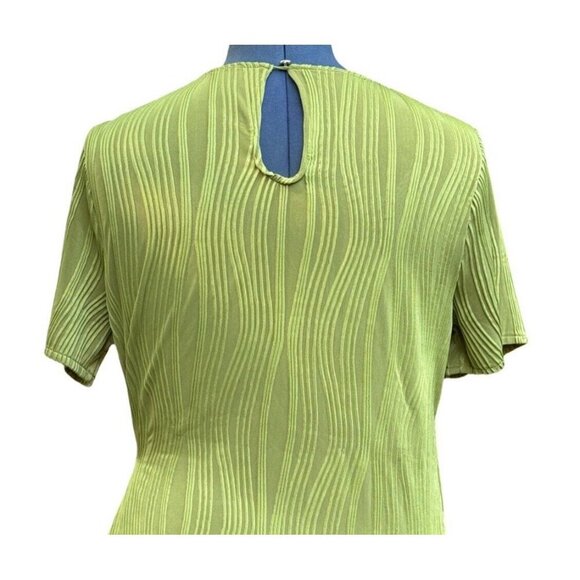Boho Textured Squiggly Asymmetrical Top Women's XL Lime Green Cut-Out Keyhole - Picture 6 of 16